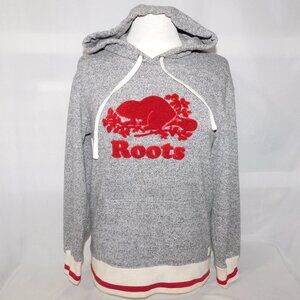 Roots Canada Cabin Womens S Salt Pepper Red beaver Logo Hoodie Kangaroo Pocket